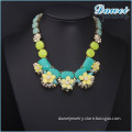 yiwu 2015 Hot Selling Fashion Accessory Blue Amber Crystal Flower Necklace Made in Korea